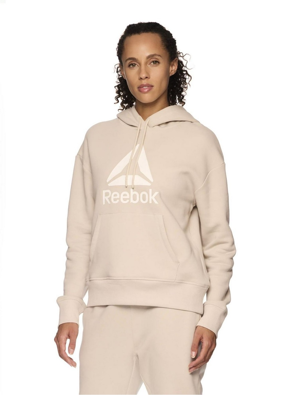 Reebok Neutral Beige Logo Pullover Hoodie | Women's Size xL